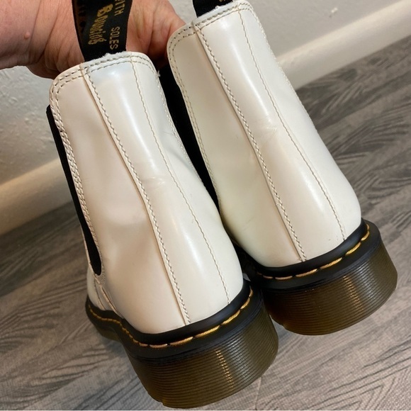 Dr. Martens 2976 Chelsea Yellow Stitch Smooth White Leather Boot - Picture 10 of 16